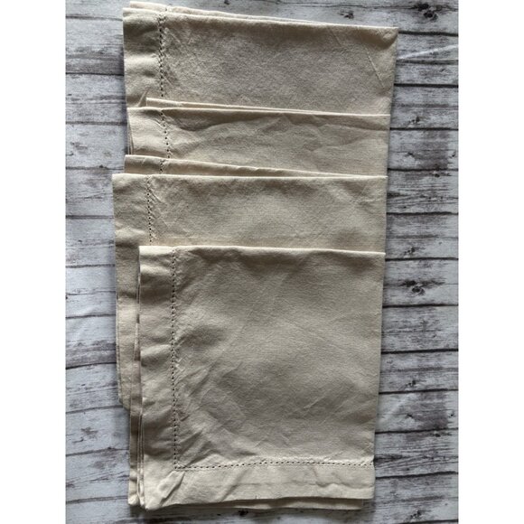 Set of 4 Pottery Barn 100% Linen Square Napkins Oatmeal Beige 18" - Picture 1 of 8